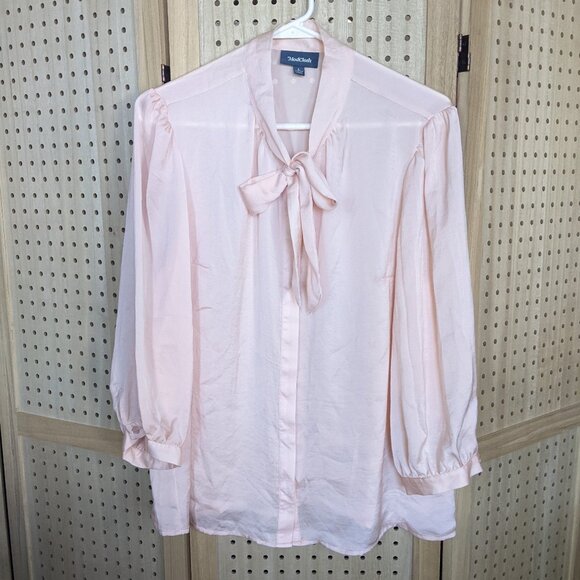 NWOT Mod Cloth blouse with tie at neck, 3/4 length sleeve, blush, semi-sheer - Picture 1 of 10